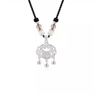 【S999足银纯银】六桂福  平安锁平安扣新中式国潮国风如意长命锁小众镂空锁包手工编绳锁骨链招财纳福转运 福韵金 好运 礼盒装 项链 女款