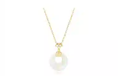 牧言 国潮复古新中式小众设计高级感 镂空涂鸦如意锁圆润福字圆环双色闺蜜锁骨链 琉璃 福气平安扣玉石项链 女款