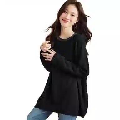 曲韩 套头通勤简约针织衫 女款 黑色