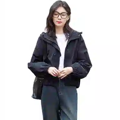 【dme】 纯色连帽拉链长袖夹克外套 女款