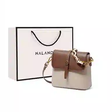 纳兰杜 时尚包包百搭款潮流品牌小众 牛皮真皮 单肩包链条包斜挎包 小号 女款 咖色