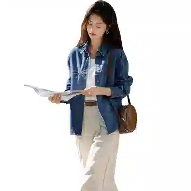 【dme】 简约纯色翻领长袖衬衫 女款 蓝色