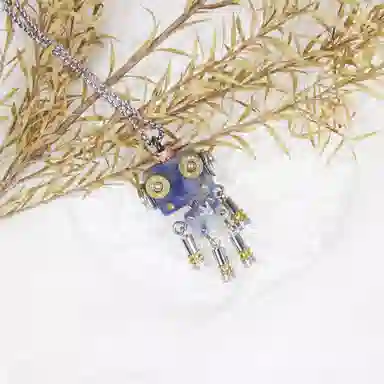 木小魔 小布鲁巴 手工制作成品机器人创意木制钥匙扣 树脂 项链 男女同款情侣款