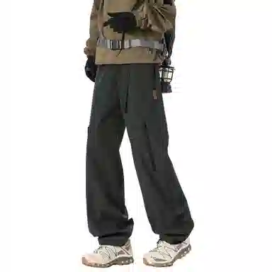 王者荣耀 美式复古拼接个性系带长裤宽松舒适透气户外徒步爬山运动时尚百搭直筒休闲裤 标语款 男女同款