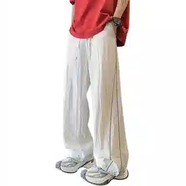 拓菲 轻薄凉感裤子夏季薄款美式宽松直筒条纹运动休闲裤 男女同款