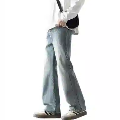 尘映 美式街头设计弹力潮牌痞帅裤子休闲宽松微阔腿牛仔裤 男女同款