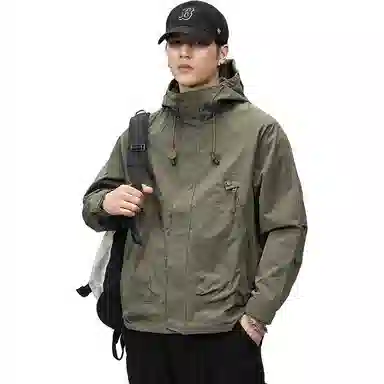 男生美式潮牌三防宽松舒适登山运动连帽时尚百搭软壳  防水防风保暖冲锋衣 男女同款