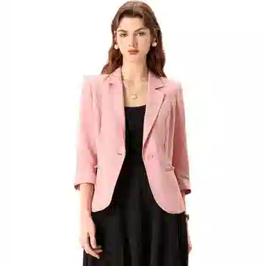 粉红玛琍 纯色一粒扣简约西装 女款