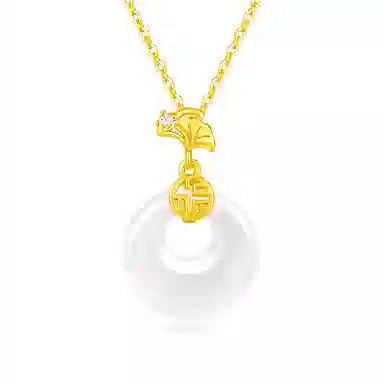 金六福吉祥 杏运平安扣 玉髓 项链 女款