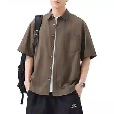 微牛 凉感棉麻透气短袖日系复古夏季设计感中国风翻领衬衣男衬衫 男款