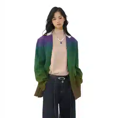 经典美拉德小西服外套简约韩版休闲宽松渐变单排扣垂感垫肩长袖西装 男女同款