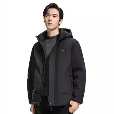 鸭鸭 石墨烯蓄热纯色商务休闲短款连帽外套男士户外防风保暖长袖羽绒服 男款