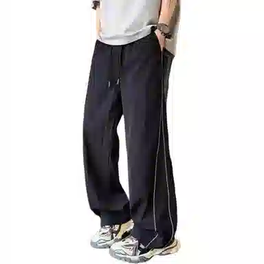 拓菲 轻薄凉感裤子夏季薄款美式宽松直筒条纹运动休闲裤 男女同款