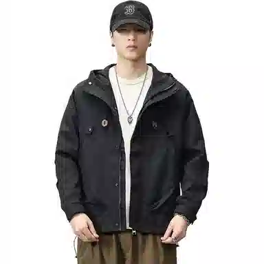 男生美式潮牌三防宽松舒适登山运动连帽时尚百搭软壳  防水防风保暖冲锋衣 男女同款