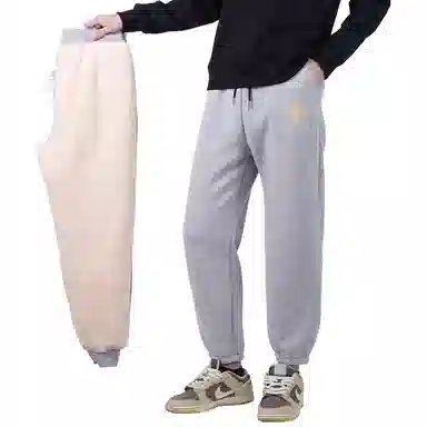 棉致 蛇年福滕简约纯色加厚羊羔绒柔软舒适宽松束脚休闲裤 男女同款