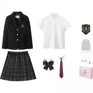 东鲸岁时记 学院风西装领长袖上衣长袖格子百褶短裙制服 女款 礼盒装 黑色