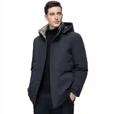 鸭鸭 中老年爸爸装纯色商务休闲厚款拆卸连帽外套户外防寒保暖石墨烯鹅绒羽绒服 男款