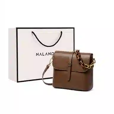 纳兰杜 时尚包包百搭款潮流品牌小众 牛皮真皮 单肩包链条包斜挎包 小号 女款 咖色