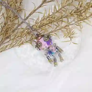 木小魔 小布鲁巴 手工制作成品机器人创意木制钥匙扣 树脂 项链 男女同款情侣款