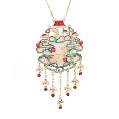 彤彤兔 中式国潮配饰鱼跃龙门流苏古风旗袍 铜 项链 女款