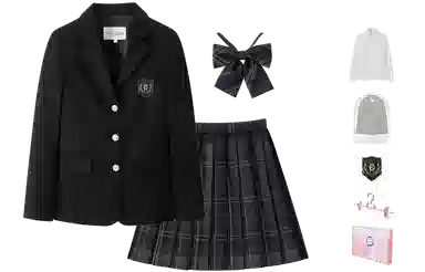 东鲸岁时记 学院风西装领长袖上衣长袖格子百褶短裙制服 女款 礼盒装 黑色
