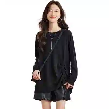 曲韩 纯色简约休闲针织衫 女款 黑色
