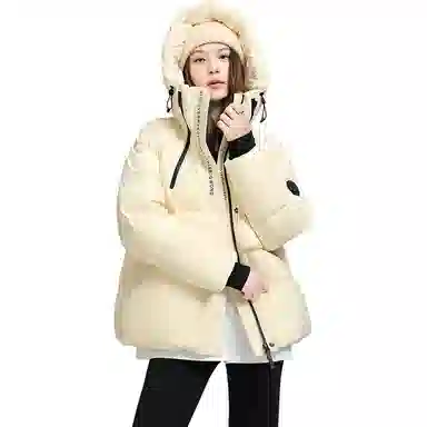 鸭鸭 保暖加厚连帽宽松中长款休闲长袖羽绒服 女款