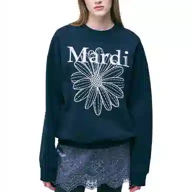 MARDI MERCREDI SWEATSHIRT FLOWERMARDI NEEDLEWORK NAVY LIGHTGREY