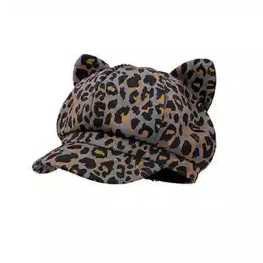 钓鱼熊 美式复古辣妹猫耳豹纹八角帽子春夏遮阳时尚个性百搭鸭舌帽 棉 贝雷帽 女款