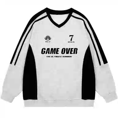 王者荣耀 鲁班七号款 美式复古街头撞色插肩袖胸口大印花潮流设计宽松休闲套头长袖圆领卫衣 男女同款