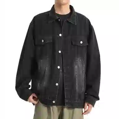 王者荣耀 明世隐款 美式街头复古做旧舒适宽松纯色背后手写印花潮流百搭翻领长袖牛仔外套 男女同款