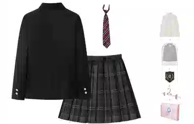 东鲸岁时记 学院风西装领长袖上衣长袖格子百褶短裙制服 女款 礼盒装 黑色