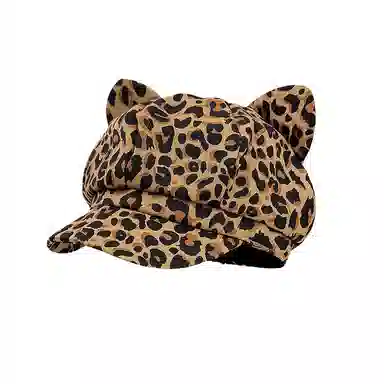 钓鱼熊 美式复古辣妹猫耳豹纹八角帽子春夏遮阳时尚个性百搭鸭舌帽 棉 贝雷帽 女款