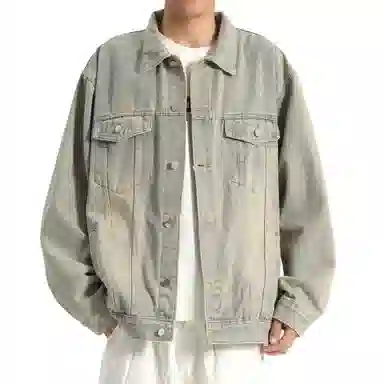 王者荣耀 明世隐款 美式街头复古做旧舒适宽松纯色背后手写印花潮流百搭翻领长袖牛仔外套 男女同款