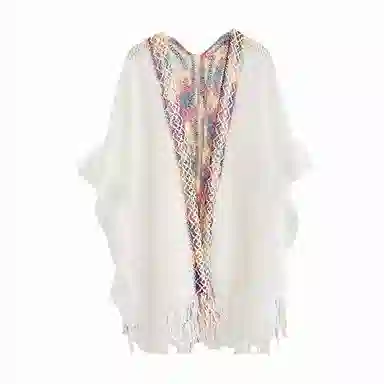 北极绒 潮流氛围感民族风开衩荷叶边时尚镂空开衫外搭 披肩 男女同款情侣款