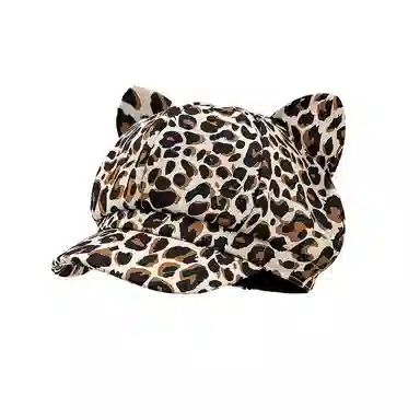 钓鱼熊 美式复古辣妹猫耳豹纹八角帽子春夏遮阳时尚个性百搭鸭舌帽 棉 贝雷帽 女款