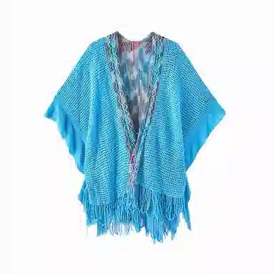 北极绒 潮流氛围感民族风开衩荷叶边时尚镂空开衫外搭 披肩 男女同款情侣款