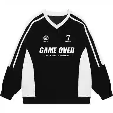 王者荣耀 鲁班七号款 美式复古街头撞色插肩袖胸口大印花潮流设计宽松休闲套头长袖圆领卫衣 男女同款