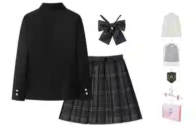 东鲸岁时记 学院风西装领长袖上衣长袖格子百褶短裙制服 女款 礼盒装 黑色