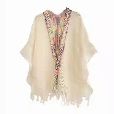 北极绒 潮流氛围感民族风开衩荷叶边时尚镂空开衫外搭 披肩 男女同款情侣款