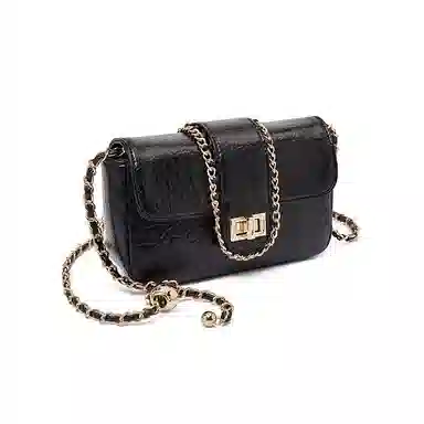 老人头 经典时尚通勤简约高级感休闲百搭链条包  合成革 斜挎包 常规 女款 黑色/白色