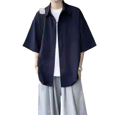 佑麟 冰丝短袖高级感痞帅肌理感夏季特大码半袖衬衫 男女同款