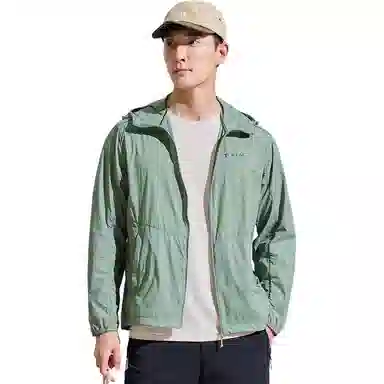 探路者 纯色连帽拉链休闲防晒服 男款 灰湖绿