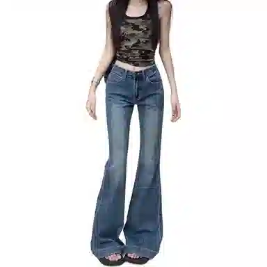 如续 复古辣妹微喇叭直拖地长裤牛仔裤 女款