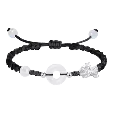 【S999足银貔貅】 色菲尔 新中式平安扣 时尚国风国潮小众设计 平安顺遂 日常通勤约会百搭可调节手饰#好运 织物 手绳 男女同款情侣款