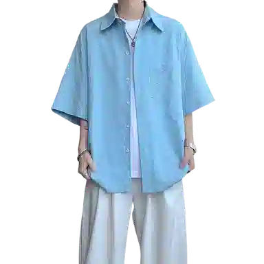 佑麟 冰丝短袖高级感痞帅肌理感夏季特大码半袖衬衫 男女同款
