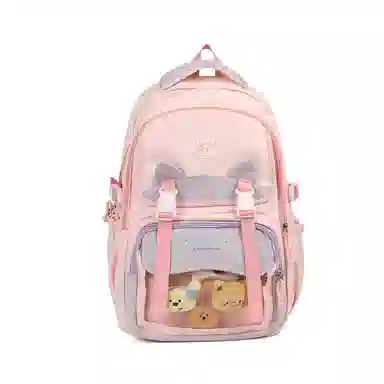 單倉 时尚潮流可爱甜美高级舒适轻便耐磨学院风背包初高中学生大容量通勤百搭书包 斜纹布 双肩包 常规 女款 粉色/紫色/蓝色/绿色/黑色