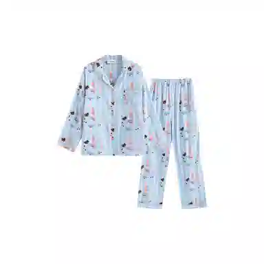 顶瓜瓜 条纹卡通动物翻领简约舒适亲肤透气面料可外穿家居服睡衣套装 女款