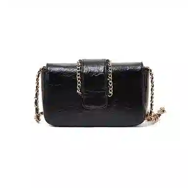 老人头 经典时尚通勤简约高级感休闲百搭链条包  合成革 斜挎包 常规 女款 黑色/白色