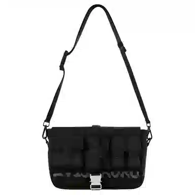 EVISU Printed Multi-Pocket Messenger Bag Black
